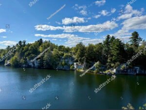 View of Lake Minnewaska at State Park in Shawangunk Ridge in Kerhonkson in Ulster County, NY