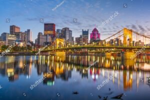 Pittsburgh Pennsylvania - Downtown City Skyline on the Ohio River at Dusk